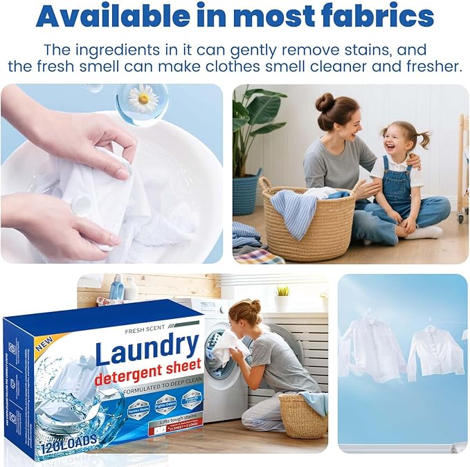 Laundry Detergent Sheets, 60 Count | 120 Loads for Travel & Home | Eco-Friendly, Plastic-Free, Biodegradable | Ultra Concentrated, Hypoallergenic & HE Safe | Fresh Scent, Stain Fighter