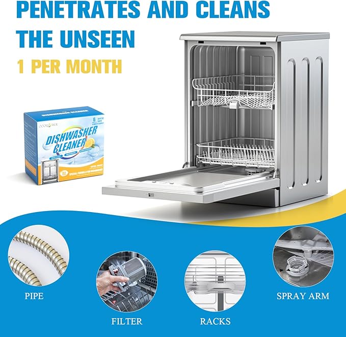 6-Pack Dishwasher Detergent and Deodorizer Tablets, Deep Clean Formula, Dishwasher Safe, Removes Scale, Odors, and Hard Water Residue (Lemon Scent)