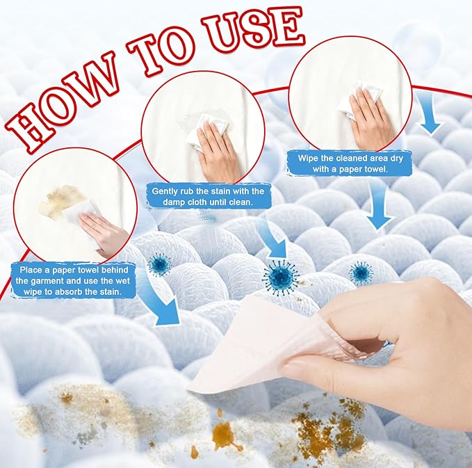 Stain Remover Wipes, Stain Wipes, Individually Packaged Compact and Easily Removes Stains and Food Residue from Clothes, Fabrics, and Carpets, 20 pieces