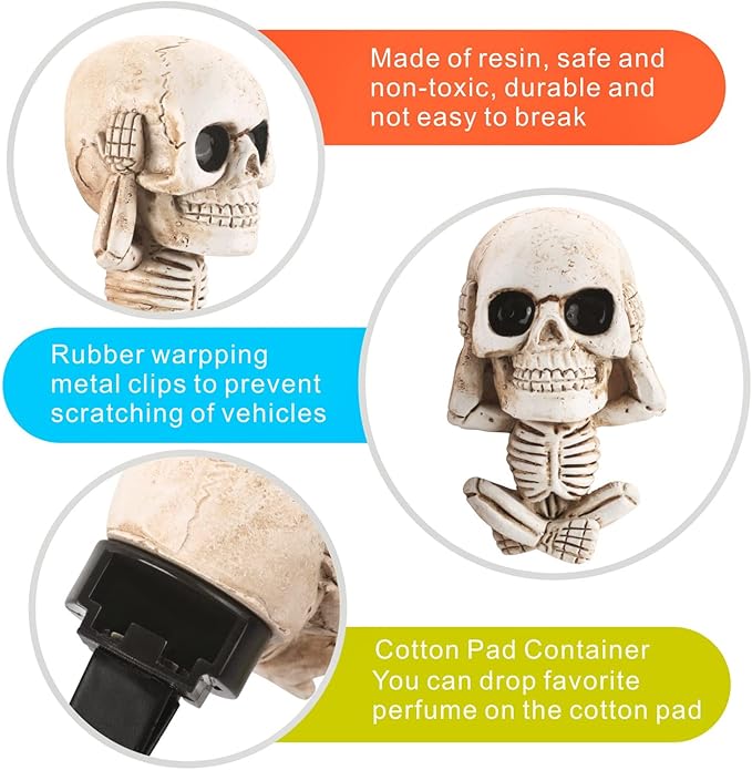 Cool Skull Car Decor for Truck Air Fresheners Vent Clips Cars Scent Freshener Things Goth Automotive Interior Aesthetic Halloween Decorations Mens Accessories Funny Christmas Gifts for Women Men