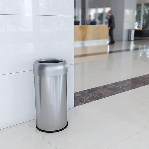 iTouchless 16 Gallon Open Top Kitchen Trash Can Recycling Bin with Wheels and Double Odor Filters Round Commercial Stainless Steel 60 Liter Trashcan for Home Office Work Bedroom Livingroom Garage