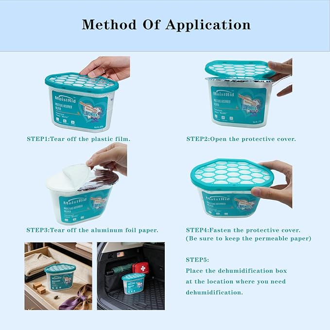 Moisture Absorbers Buckets,Portable Humidity Absorber Boxes for Your Bathroom,Basement, Closet & Car,Dehumidifier with Lavender Fragrance (Capacity 500 Milliliters/Box ；6 Boxed Items)