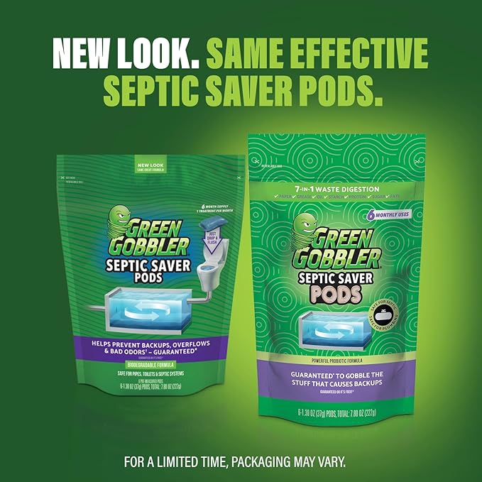 Green Gobbler Septic Tank Treatment Packets, 12 Month Supply - Powerful Natural Bacterial & Enzymes to Prevent Costly Septic Issues, Back-Ups, Foul Odor