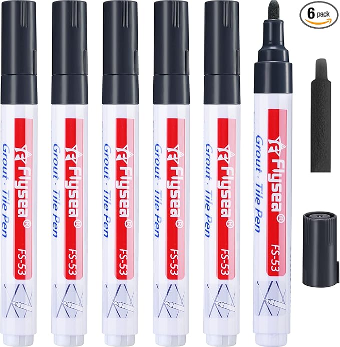 6 Pieces Tile Pen Wall Grout Restorer Pen Repair Marker Grout Filler Pen for Restoring Tile Wall Floor Bathrooms and Kitchen (Black)