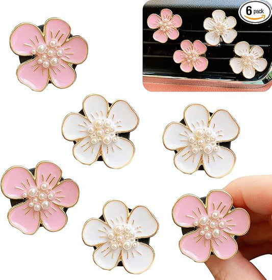 Air Fresheners Vent Clips 6 Pcs Cute Flower Car Accessories for Women Girls - Pink & White Car Interior Aesthetic Vents Decorations