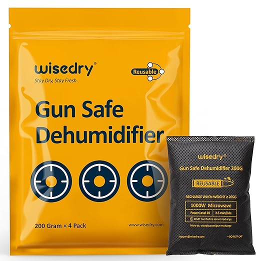 wisedry 200 Grams x 4 Packs Gun Safe Dehumidifier, Reusable Moisture Absorber for Gun Safes, Rechargeable Gun Safe Silica Gel Desiccant