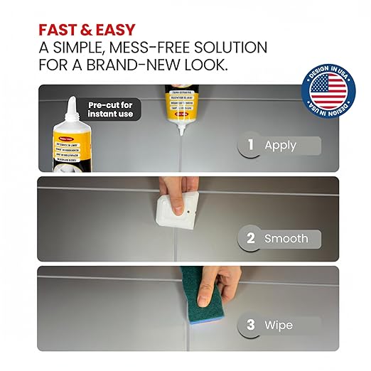 Tile Grout Repair Kit – Grey Grout Filler 8.8 oz, Pre-Mixed Tile Adhesive & Grout Paint for Shower Tile, Bathroom, Kitchen & Floor – Quick-Dry Sealer