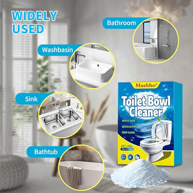 Toilet Cleaner Foam- Self Activating Cleaning Powder, Septic-Safe Powerful Foaming Toilets Bowls Cleaner, Deep Cleaning (6 Bags Each 30g)