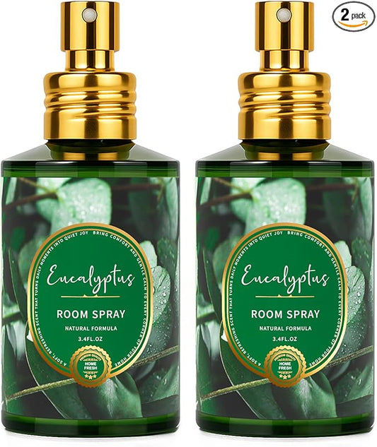 Eucalyptus Room Spray 2 Pack, 3.4oz/100ml Each – Long-Lasting Air Freshener & Odor Eliminator for Home, Bathroom, Bedroom & Office, Concentrated Room Spray