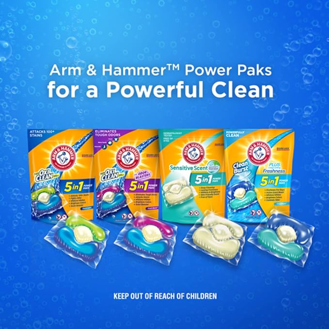 Arm & Hammer Plus OxiClean With Odor Blasters Laundry Detergent 5-IN-1 Power, 42 count (Packaging may vary) (Pack of 2)