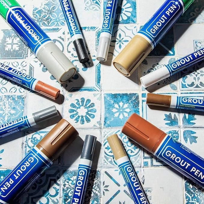Grout Pen Tile Paint Marker: Winter Grey with 5 Pack Replacement Tips (Wide, 15mm) - Waterproof Grout Colorant and Sealer Pen to Renew, Repair, and Refresh Tile Grout - Cleaner Coating Stain Pens