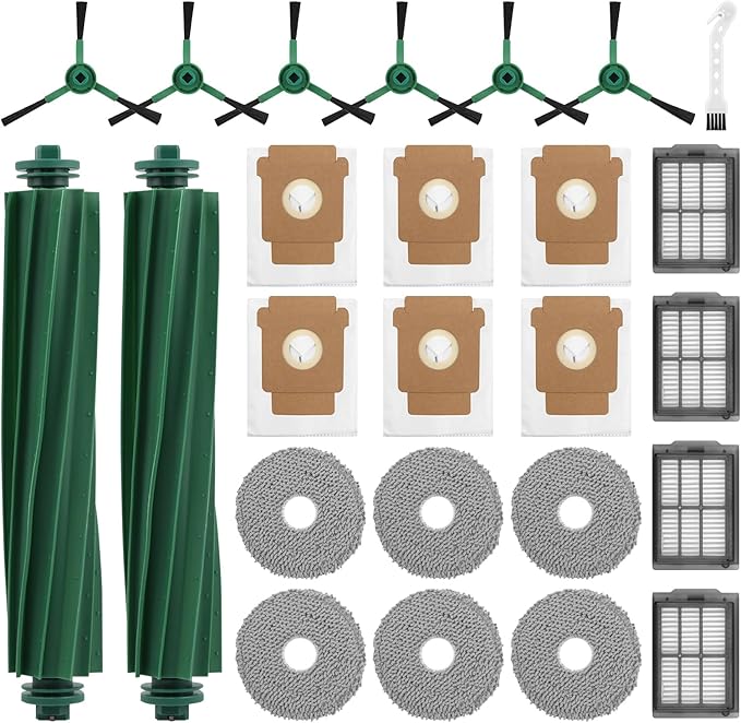 25 Pcs Replacement Accessories Kit for i-Robot Room ba Plus 405/505 Combo Robot Vacuum Cleaner, 2 Main Brushes 6 Dust Bags 6Side Brushes 6 Mop Pads 4 Filters 1 Cleaning Brush