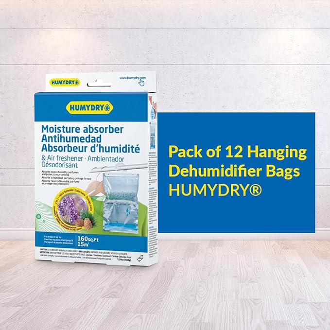 HUMYDRY Hanging Moisture Absorber Bags, 12 Count Lavender and Cedar 15.9 Oz, Dehumidifiers for Closets Wardrobes Storage Areas, Non Electric Humidity Absorbers for Small Enclosed Spaces