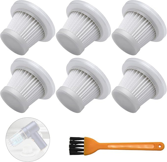 6-Pack LT-117C HEPA Vacuum Filter Replacement with Cleaning Brush, Compatible with KMM LT-117C Handheld Car Vacuum Cleaner, White, 2.08 x 1.45 Inches