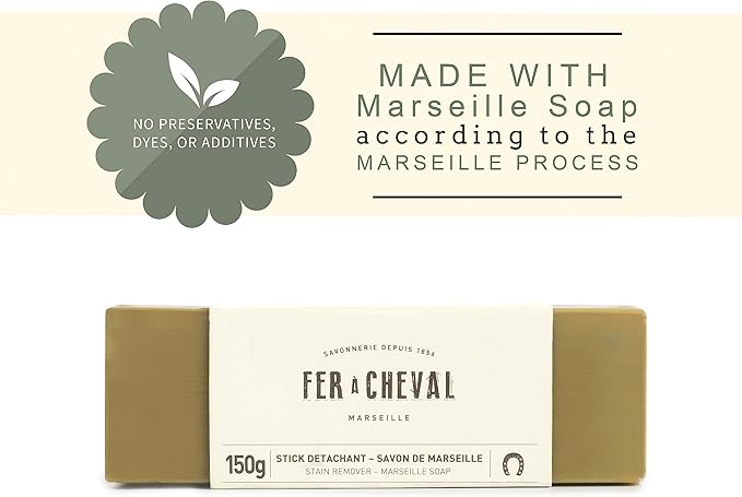 Fer à Cheval Marseille Soap Stain Remover Stick 2 Pack - Natural, Hypoallergenic, Travel-Sized Laundry Solution, 150 g/5.29 oz (Stick)