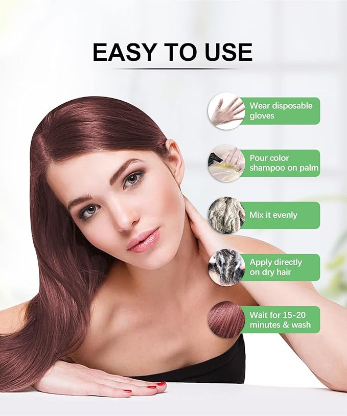 Herbishh Hair Color Shampoo for Gray Hair Grape Red 500 ML + Hair Color Stain Remover Wipes- Travel Pack With 5 Wipes
