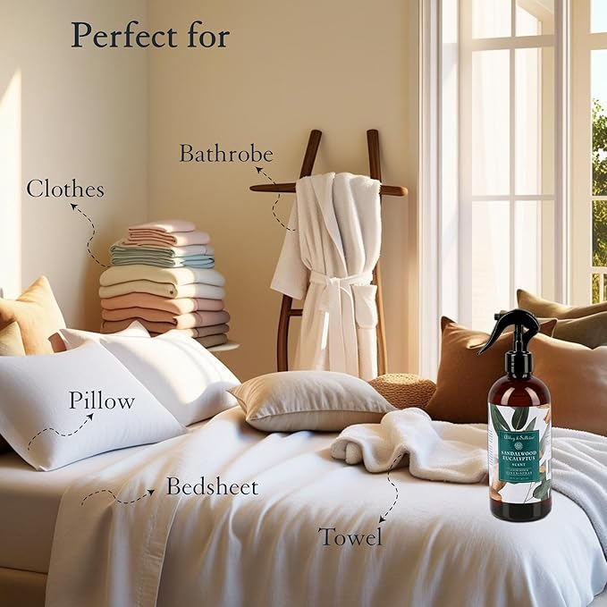 Abbey & Sullivan Linen Spray, Sandalwood Eucalyptus, Fabric Freshener and Odor Eliminator, Pack of 2, 16 oz