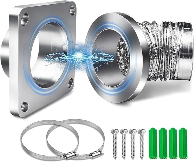 Dryer Vent Cleaner Kit, 4 Inch Magnetic Connector Aluminum Flexible Hose Dryer Vent Vacuum Attachment with Quick Connect Seal Dryers Lint Cleaner for Laundry Room Duct Use
