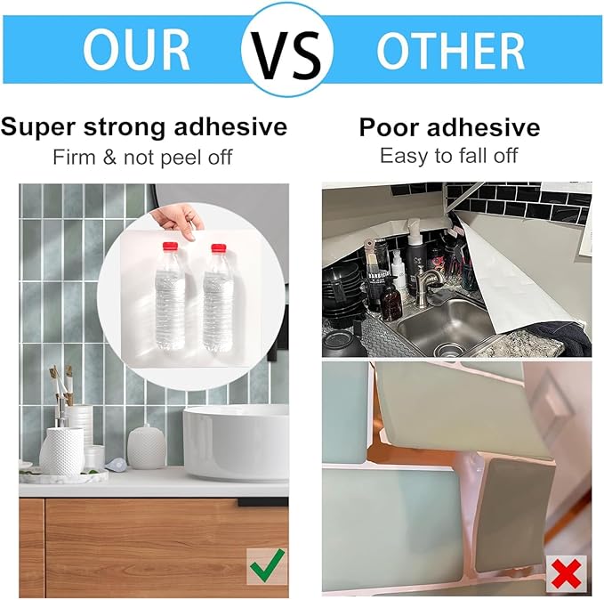 Peel and Stick Tile，New Upgrade Thicker Design Self Adhesive 12" x 12" Large Premium Peel and Stick Backsplash for Kitchen (Sage).