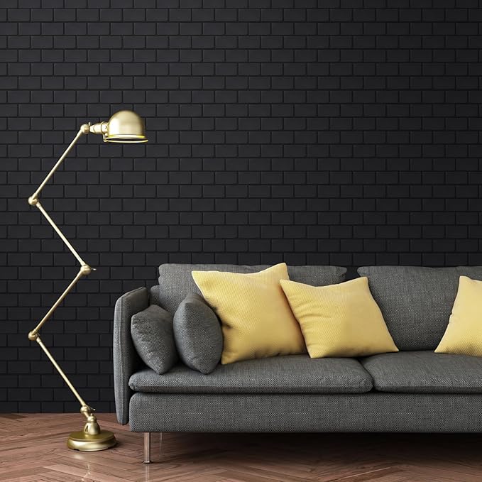 Matte Black Peel and Stick Wall Tiles for Kitchen, WalDecoo 10-Sheet Stick on Backsplash for Bathroom, Large Self-Adhesive Kitchen Backsplash（12''×12''） (Large Subway).