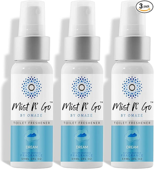 Mist N??Go by Omaze Travel Bathroom Spray for Toilet Spray Odor Eliminator - Travel Toilet Spray for Bathroom Air Freshener Spray for Bathroom Deodorizer - Dream Regular Size (2oz x3)