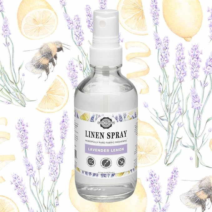 Rustic Strength Linen Spray, Lavender Lemon Scent, Fabric Freshener, 4 fl oz, Natural Essential Oils, Ammonia Free, Phthalate Free