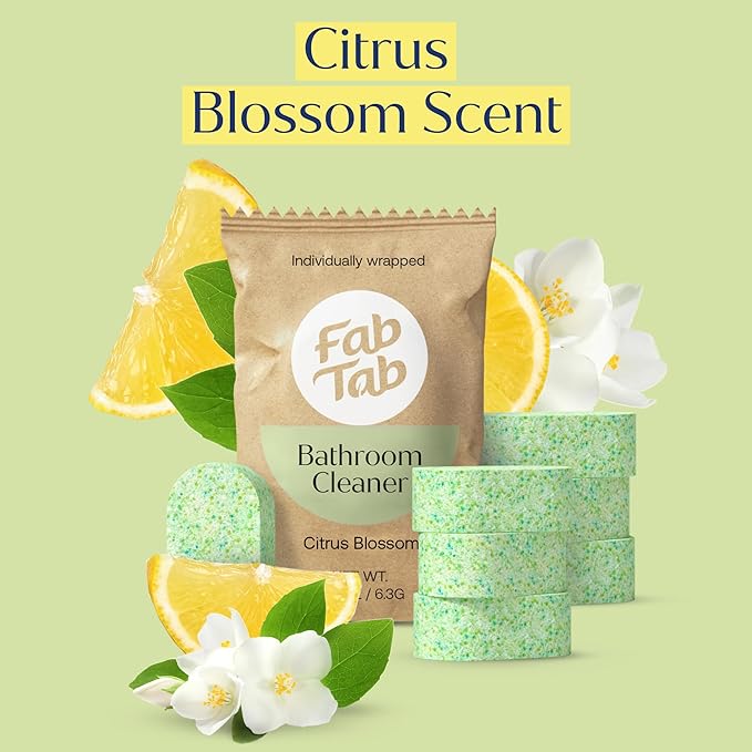 Fab Tab Bathroom Cleaning Spray Refill Tablets - All-Purpose Cleaner Spray Tablets - Natural Cleaning Products - Plant-Based - Citrus Scent- No Harsh Chemicals - (bottle not included) (20)