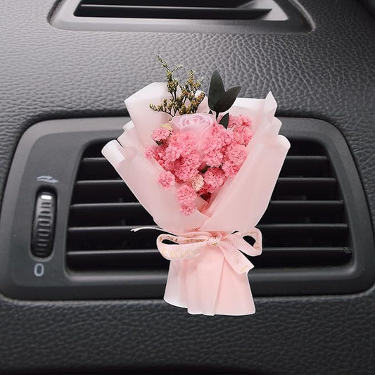 uxcell Pink Small Bouquet Car Air Freshener Vent Clips, Mini Decorative Rose Bouquet with Fragrance Diffuser for Women, Automotive Air Freshener Decoration, Style 4