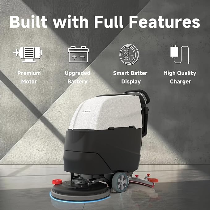 AF2217 Auto Self-Propelled Floor Scrubber Kit, 22" Path, 17-Gal, Up to 38000 ft²/h, Lithium Battery, Heavy-Duty & High-Efficiency Cleaning for Warehouses, Schools, Hospitals, Malls
