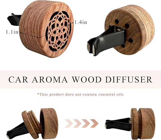 2 PCS Wood Car Essential Oil Diffuser, Wooden Aromatherapy Essential Oils Diffuser with Vent Clip, Wood Vent Clip Air Freshener for Vehicle Office Home Bedroom (Heart Flower)