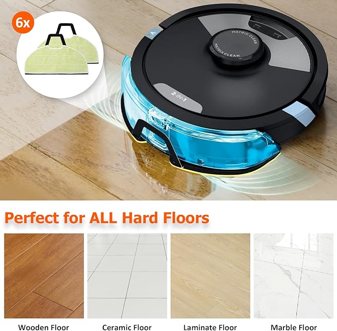 6 Pack Vacmop Shark Vacuum Pads for Shark AV2610WA, RV2610WA, RV2620WD, RV2410WD, Matrix Plus AI Ultra 2-in-1 Robot Vacuum