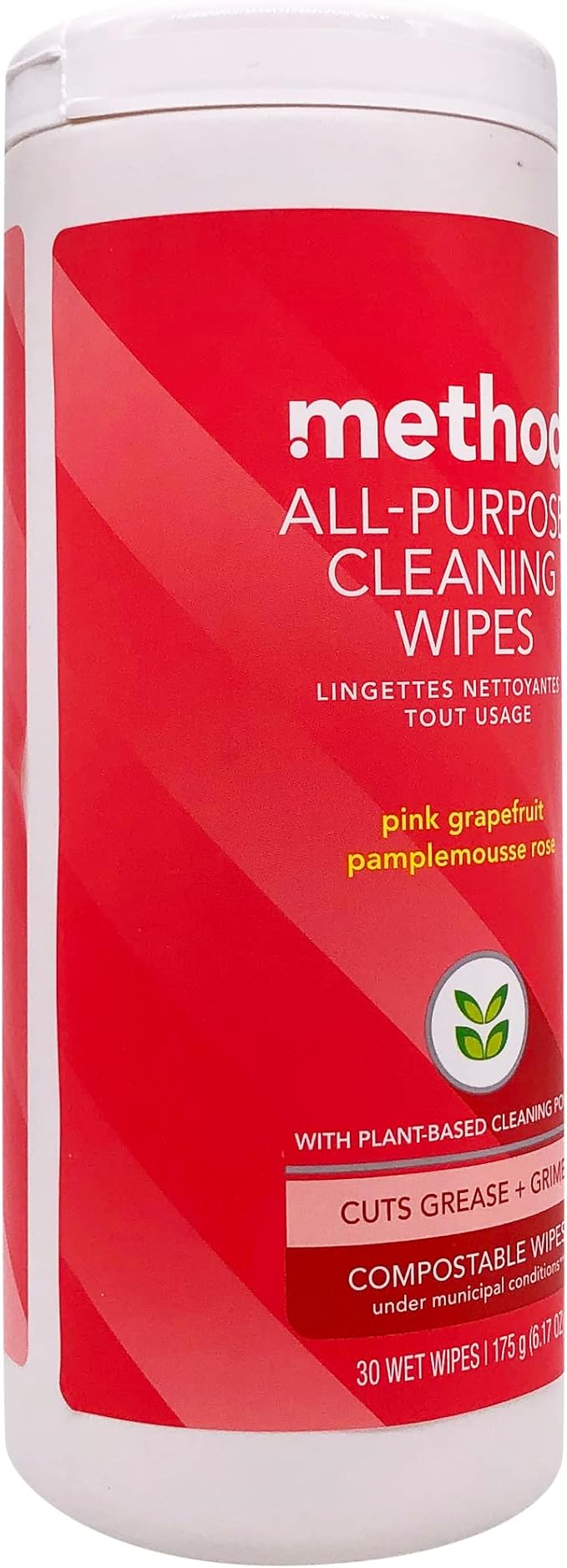 Method Pink Grapefruit All Purpose Cleaning Wipes, Multi-Surface, Compostable, 30 Count (Pack of 1)