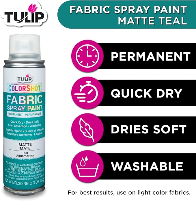 Tulip ColorShot Instant Fabric Spray Paint, Permanent Color Spray-On Fabric Paint, 3oz, Teal