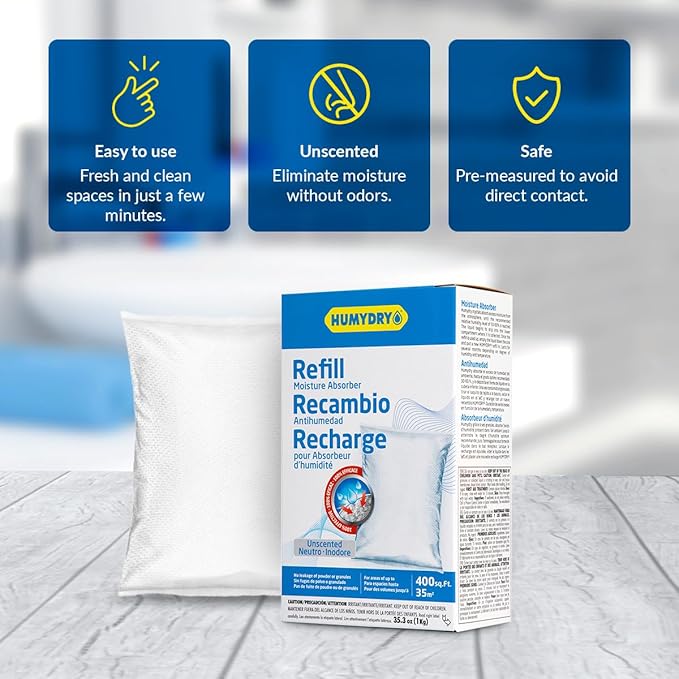 HUMYDRY Moisture Absorber Refills for 35.3 Oz Dehumidifier Device, Pack of 6 Unscented Humidity Absorber Bags, Non Electric Refill Pouches For Basements Garages Offices RVs and Large Enclosed Spaces