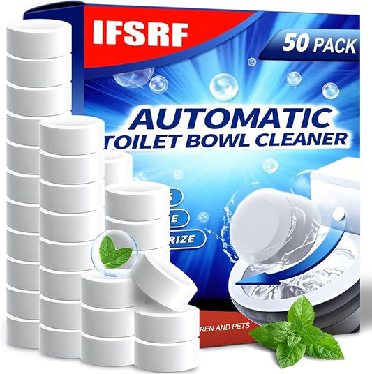Automatic Toilet Bowl Cleaner Tablets - 50 Pack, Bleach Free, Descale & Deodorize, Septic-Safe, Continuous Cleaning with Fresh Scent, Drop-In Tank Cleaner for All Toilets get a fresher bathroom