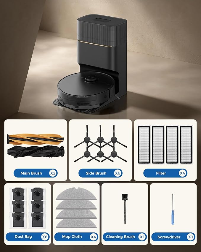 D20 Plus Accessories for Dreame robot Vacuum Cleaner, replacement parts include: 2 Main Brushes, 6 Side Brushes, 4 HEPA Filters,6 Dust Bags,4 Wipes,1 cleaning brush,1 Screwdriver-Yivy 24 pcs