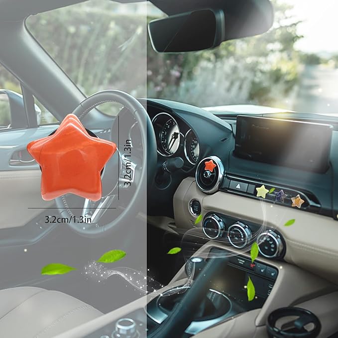 Boho Car Decor,4pcs Stars Car Air Freshener Vent Clips,Natural Stone Crystals Air Vent Clips,Hippie Decorations Accessories for Women,Best Wishes for Lover Friends