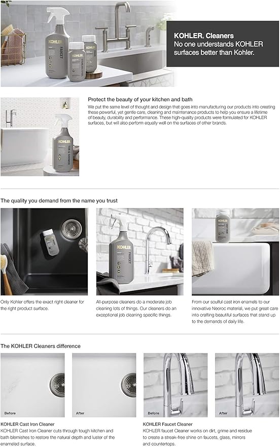 KOHLER K-23729-NA Stainless Steel Cleaner, Kitchen & Bathroom Cleaner, Polish & Protect Sinks & Other Surfaces, 8 FL Oz