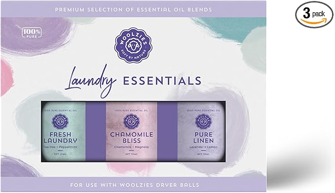 Laundry Essentials Essential Oil Set: Use with Wool Dryer Balls or Oil Diffuser Elevate Your Laundry with All-Natural Aromatherapy Scents | Fresh Laundry, Chamomile Bliss, Pure Linen 10 ML