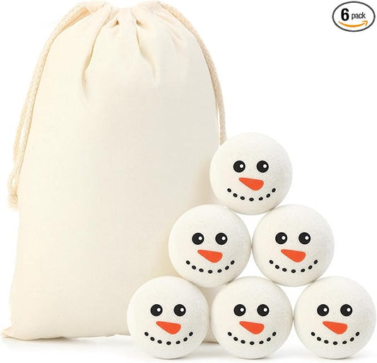 Jenaai 6 Pcs Wool Dryer Balls Bulk for Easter Laundry Basket Cute Organic XL Wool Dryer Laundry Balls Natural Soft Fabric Softener Anti Static Fabric Softener Alternative for Clothes(Snowman Face)