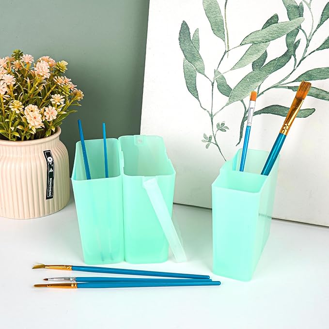 Brush Washing Bucket, Three-in-one Plastic Bucket Painting Brush Holder, Portable Detachable Multifunction Paint Brush Washing Bucket for Watercolor Outdoor Indoor Painting (Green)