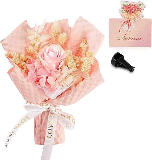 Mini Flower Bouquet Car Air Vent Clips - Decorative Rose Bouquet with Fragrance Diffuser for Car Air Vent Dashboard, Floral Romantic Auto Pink Car Accessories Gift for Women (Pink)
