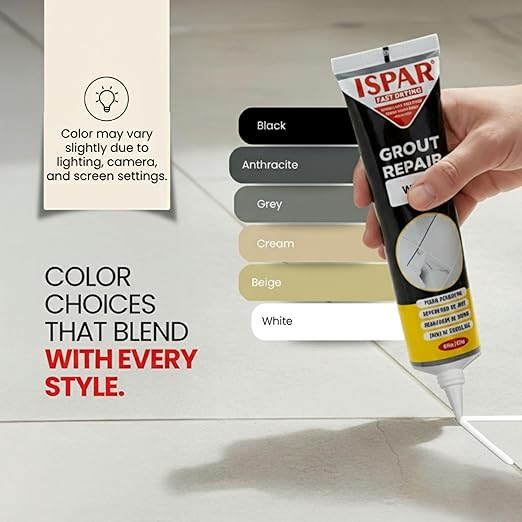 Tile Grout Repair Kit – White Grout Filler 8.8 oz, Pre-Mixed Caulk & Grout Paint for Shower, Bathroom, Floor Tiles – Quick-Dry Tile Grout Sealer with Spatula