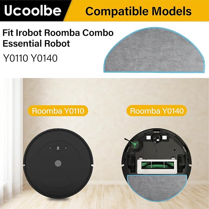 6 Pack Replacement Parts for iRobot Roomba Combo Essential Robot Vacuum & Mop Y0140 / Y0110 / Q0110 / Q0120 / Q0520/ Roomba 104 / Roomba 105 Combo, Microfiber Washable Mopping Pads