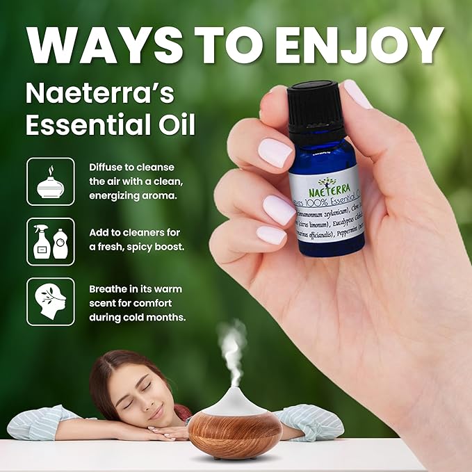 Naeterra Aromatherapy Cleaning Concentrate 64 oz & 10ml Essential Oil - Natural All Purpose Multi Surface Cleaner for Floors, Glass & Granite - Plant Based Pet Safe & Non Toxic - Makes 24 Gallons