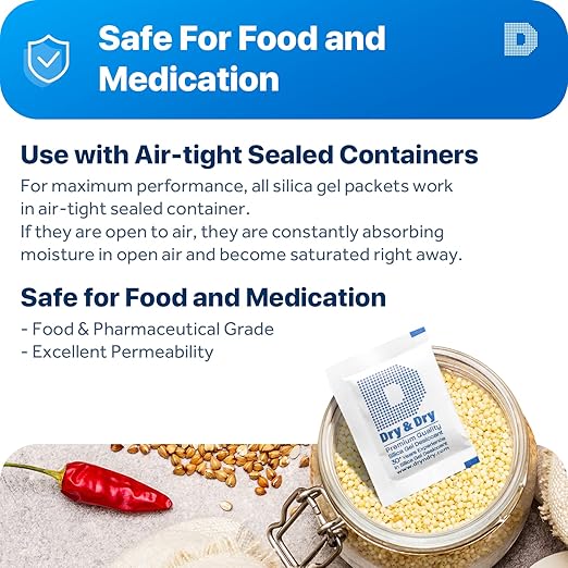 Dry & Dry 5 Gram [500 Packets] Silica Gel Packets Silica Gel Desiccants, Silica Gel Packs - Rechargeable Moisture Absorbers for Food Storage, Electronics, 3D Filament & Safes