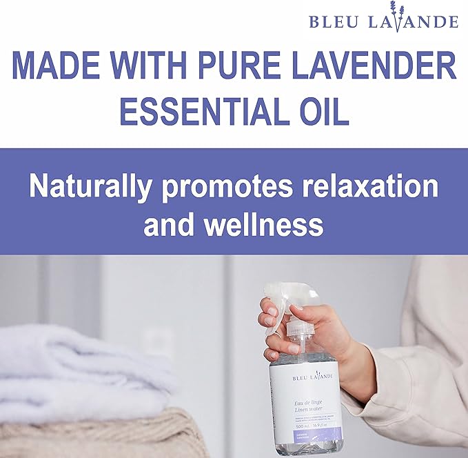 Bleu Lavande - Lavender Linen Water - Made with Pure Lavender Essential Oil - Natural Scent Fabric Refresher Spray - No Artificial Fragrances - Laundry Scent Booster - 2x 16.9 Fl Oz - 2 Pack