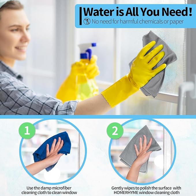 HOMERHYME Microfiber Cleaning Cloth - 6 Pack Glasses Cleaning Cloth, 16" x 14" Window Cleaning Rags, Streak Free Lint Free Polishing Cloths Wipes for Eye Glass, Stainless Steel, Windshield, Grey