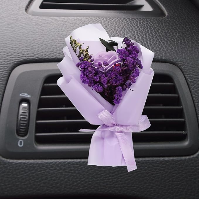uxcell Light Purple Small Bouquet Car Air Freshener Vent Clips, Mini Decorative Rose Bouquet with Fragrance Diffuser for Women, Automotive Air Freshener Decoration, Style 4