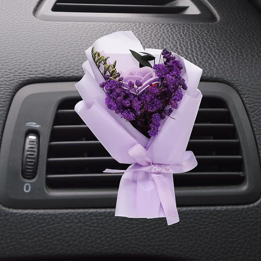 uxcell Light Purple Small Bouquet Car Air Freshener Vent Clips, Mini Decorative Rose Bouquet with Fragrance Diffuser for Women, Automotive Air Freshener Decoration, Style 4